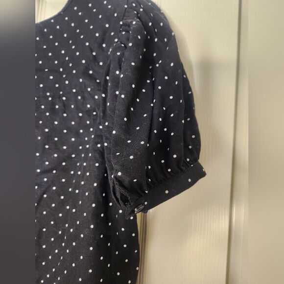 Worthington L Black Polka Dots LINEN Blend Shrtslvs Women’s Top Blouse - Picture 7 of 9